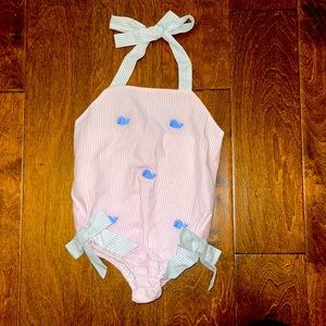 NWOT Southern Embroidered Blue Whales Light Pink Stripe Swim - 6 - price firm